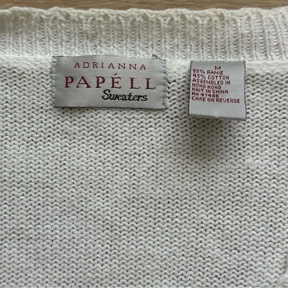 Vintage Ivory Floral Embroidered Ramie Cotton Cardigan Adrianna Papell